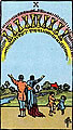 DIECI di Coppe - Carta Diritta: Fortuna in amore. Amici fedeli. Gratificazione.