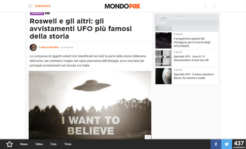 Avvistamenti UFO più Famosi della Storia